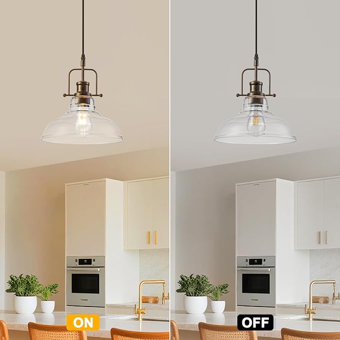 WILON Clear Glass Modern Pendant Light for Kitchen, Rust | 11'' Clear Glass Shade, Adjustable Height, E26 Ceramic Socket, 60W MAX, Farmhouse Style for Dining Room Kitchen Over Sink