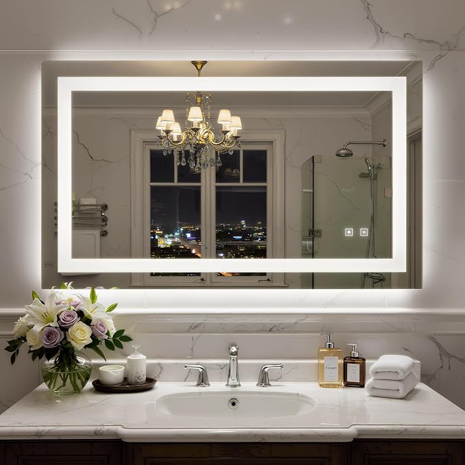 40X24 Inch Frontlit+ Backlit LED Bathroom Mirror with Lights | Bathroom Vanity Mirror for Wall, Ultra-Clear Tempered Glass, Shatter-Proof, Anti-Fog and Memory Function, ETL Listed