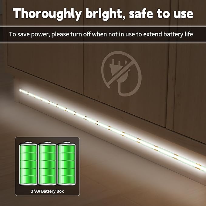 Battery Powered COB LED Strip Lights,3.28ft*2pack White LED Light Strip for Dorm Room, Under Bed, Shelves, TV Backlight, Closet, Small Cuttable Tape Lights, Small Battery LED Lights for TV