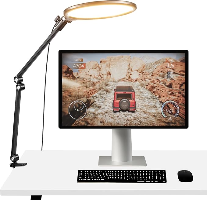 NEEWER Basics 10.5" Streaming Key Lighting, 3000-6500K 15W Full Screen LED Panel Ring Light with Adjustable Arm Stand Desk Clamp Timer for Laptop Computer Video Conference Zoom Makeup, R10