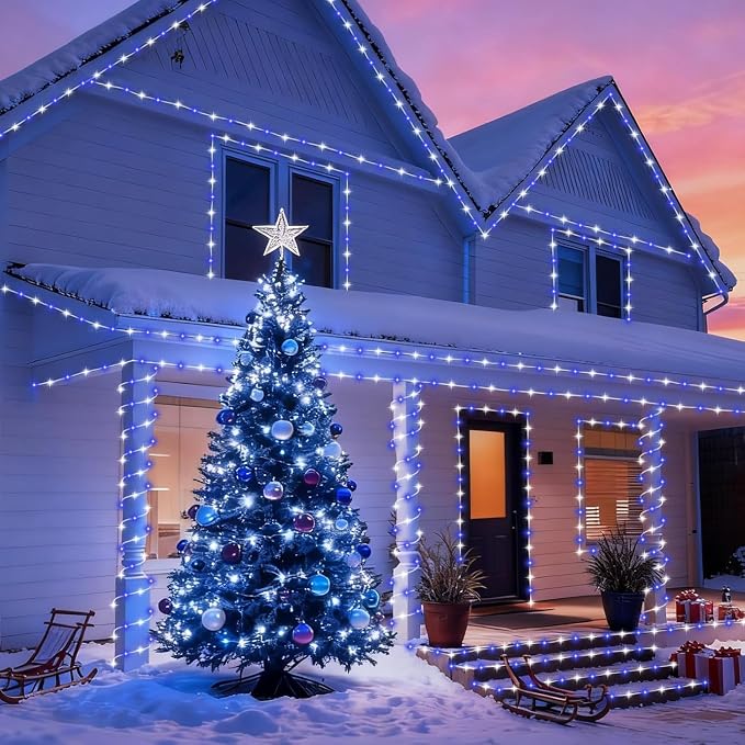 QITONG 200 Led Solar Rope Lights Blue and White