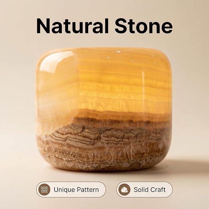 Marmor Marble Lamp Table Lamp Unique Stone Touch Lamp Pat Lamp Type-C 3 Way Bedside Lamp Ambient Light Bedroom Stands Night Light Decorative LED Warm Portable Lamp Rechargeable (Amber Jade)