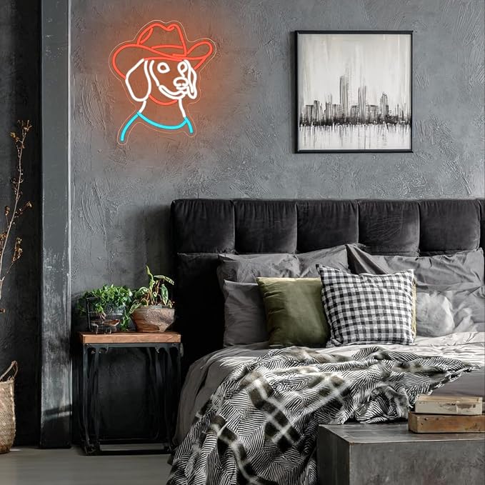 Cowboy Dachshund Neon Sign for Wall Decor Wiener Dog Neon Light Animal Led Signs Colorful Neon Light Up Sign for Bedroom Pet Shop Zoo Mall Decoration