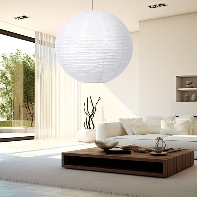 Glooglitter 5 Pcs 30 Inch Large White Paper Lanterns Gaint Chinese Moon Round Paper Lamp Japanese Jumbo Hanging Lanterns for Wedding Graduation Bridal Shower Birthday Party Supplies Decoration