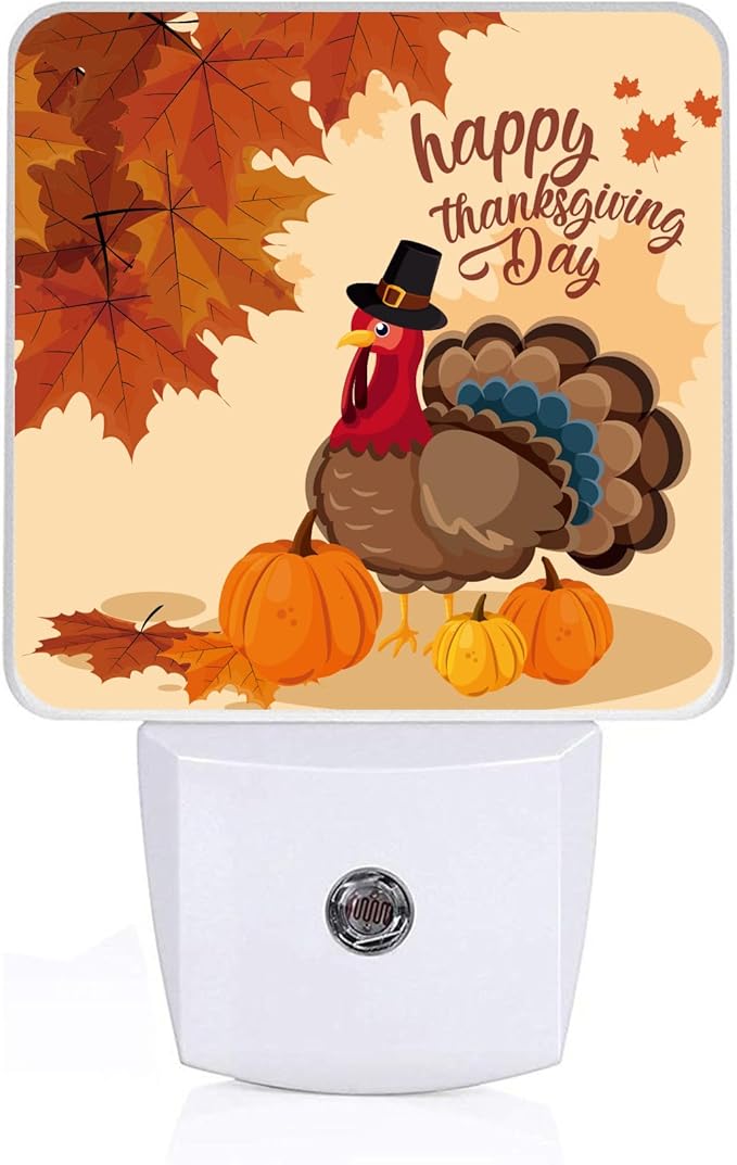 Thanksgiving Turkey Night Light, Plug-into Autumn Maple Leaves Nightlight White LED Lamp, Energy Efficient Decor Desk Lamp for Bedroom Hallway Stairs Bathroom