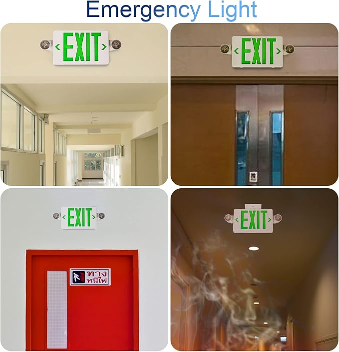 TANLUX Green Exit Sign with Emergency Lights, LED Emergency Exit Light with Battery Backup, UL Listed, AC 120/277V, Commercial Emergency Lights Combo for Business - 4 Pack
