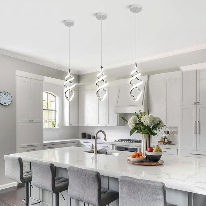 4 Packs Pendant Light, 15W Spiral Led Pendant Light, 4500K Modern Pendant Lights Kitchen Island, Adjustable Height Pendant Light for Dining Room Bedroom Kitchen Island Cafe