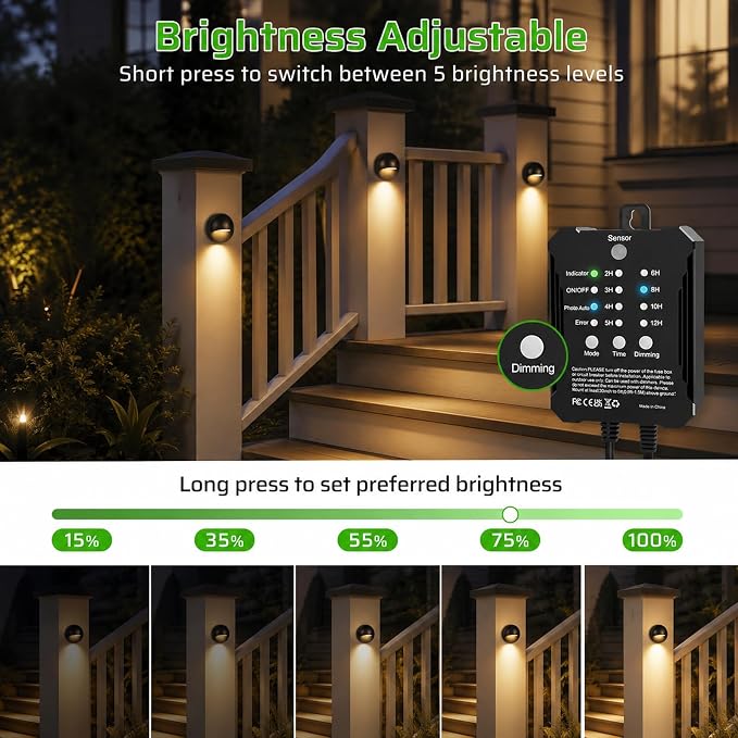 6 Pack Low Voltage LED Deck Lights Kit with Plug-in Transformer, Dusk-to-Dawn Photocell Sensor and Timer, IP67 Waterproof 3000K Outdoor Step Stair Lights for Deck Patio Fence Landscape Lighting