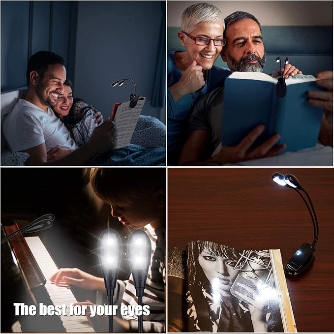TEECOO 2 Pack Music Stand Light, Clip on Piano Light, USB and AAA Battery Operated, Eye Caring LED Book Lights, 2 Arm x 2 Brightness Levels, Ideal for Piano, Sheet Music, Orchestra, Guitar