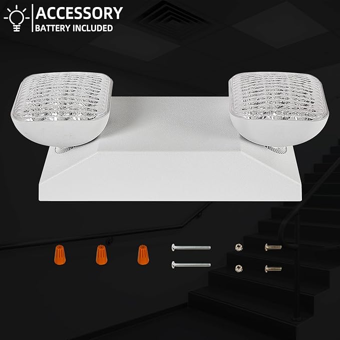 Emergency Light, LED Emergency Lighting with Battery Backup, 2 Adjustable Heads, Commercial Emergency Lights Combo for Business, 120V/277V AC, UL Listed, 1 Pack