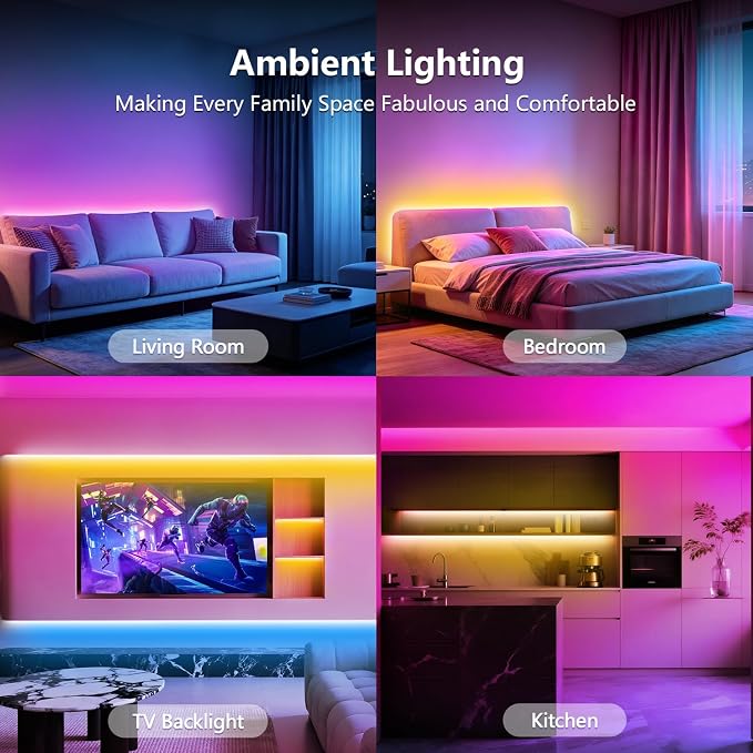 FONEWE Smart WiFi LED Lights 200 ft Remote Control Through APP Led Strip Lights Supports Alexa and Google Assistant Timing Function RGB Color Changing LED Lights for Bedroom and Party