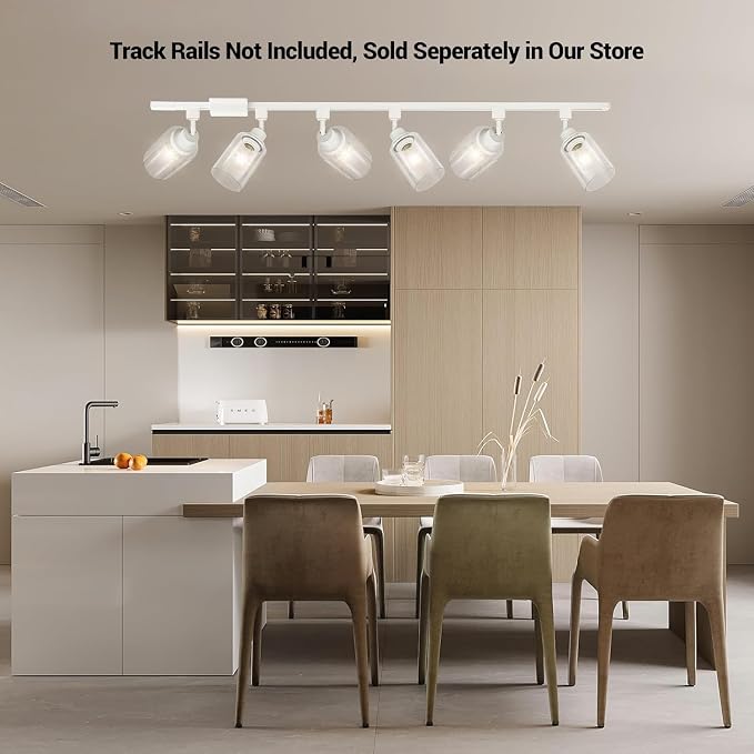 J Type E26 Track Lighting Heads, Clear Glass Shade, 4 Pack, White | Track Light Fixtures for Kitchen and Accent Lighting | No Bulbs Included | Compatible with J Track Rails