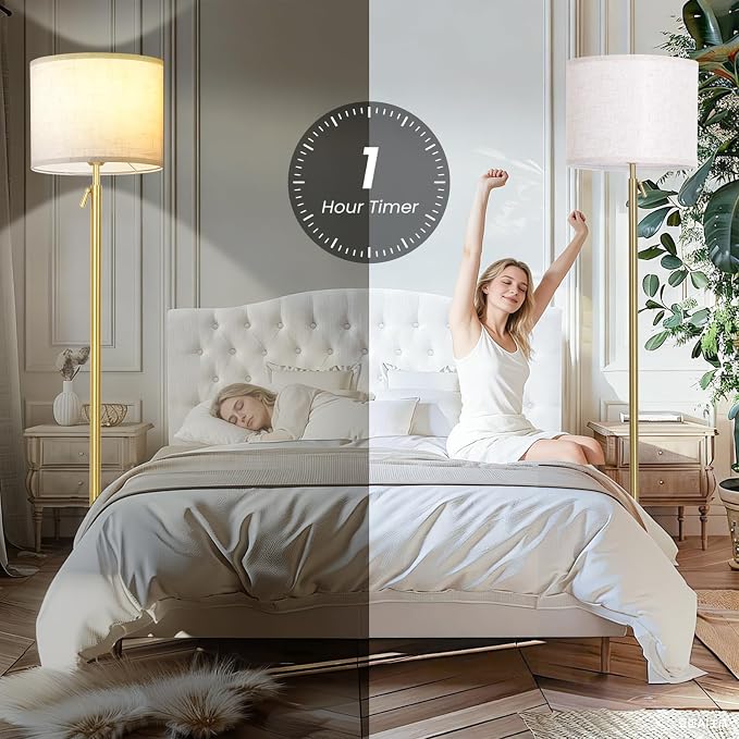 Floor Lamp Height Adjustable with Remote for Living Room and Bedroom Gold | 55"- 67" Height Adjustable Gold Standing Lamp with Dimmable 12W LED Bulb - Tall Stand Light with Shade for Corner Lighting