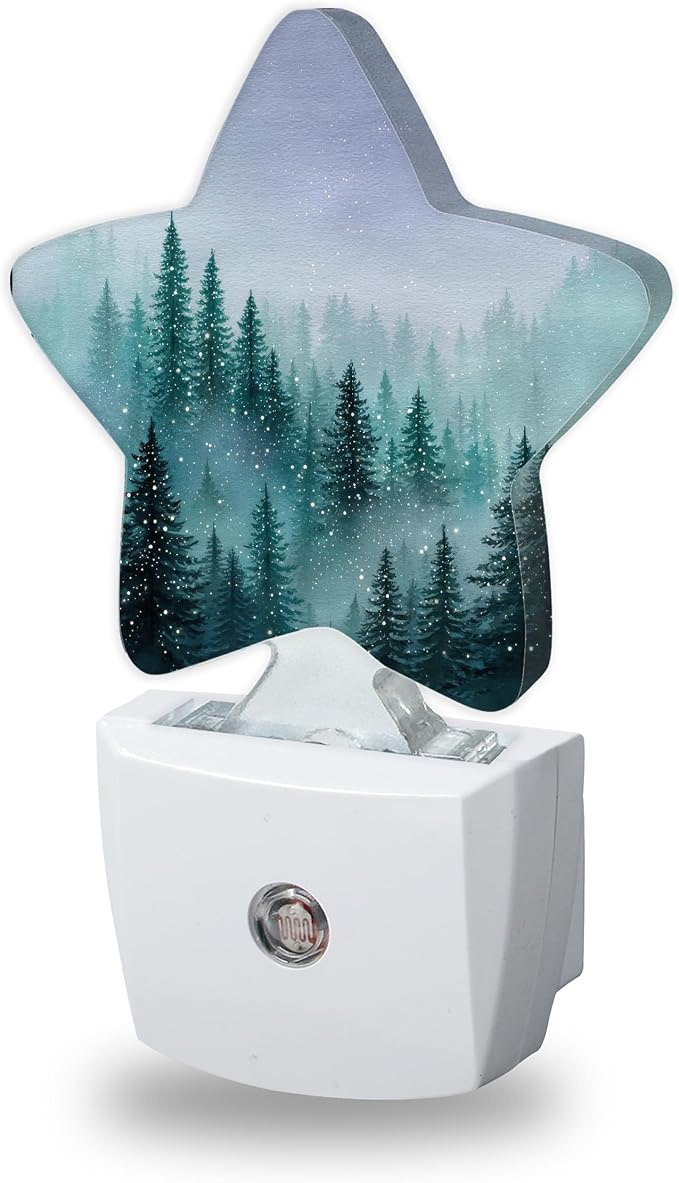 Energy Efficient Nightlights Plug in Wall, Foggy Forest Night Light for Kids Bedroom Decorative, Watercolor Trees Dusk-to-Dawn Sensor Sleep Friendly Lamp for Nursery Bathroom Basement