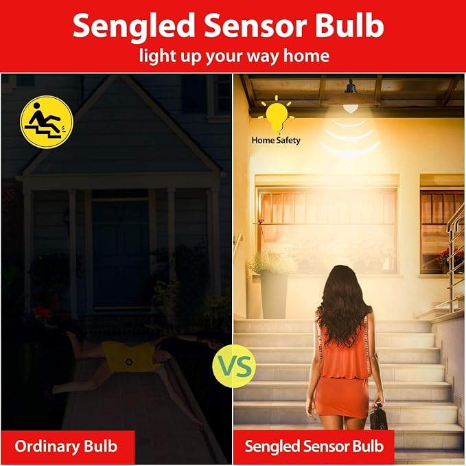 Sengled Motion Sensor Light Bulbs, A19 LED Dusk to Dawn Bulbs 3000K Soft White, Motion Activated Indoor Outdoor Light Bulbs 8.8W (60W Equivalent) 800 Lumens for Porch, Garage, Hallway, 2 Pack