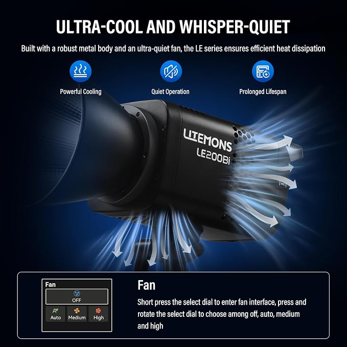 Godox Litemons LE200Bi 220W Bi Color COB LED Video Light Bowens Mount | 57700 Lux@1m CRI/TLCI 98+ Professional Continuous Photography Lighting APP DMX Control Ultra Quiet Luz Continua Godox