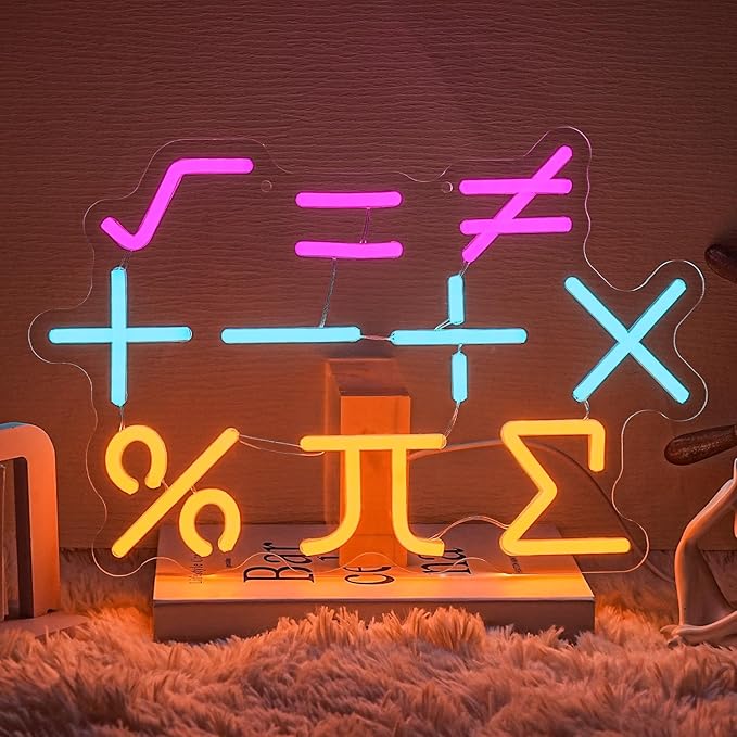 Math Neon Sign for Classroom Wall Decor Math Notate Light Up Sign Math Equation Led Light Color Formula Sign for Office Study Bedroom Home Classroom Education Active