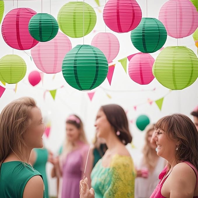 Green and Pink Party Decorations,12pcs Paper Lanterns for Birthday Baby Shower Wedding Party Decorations