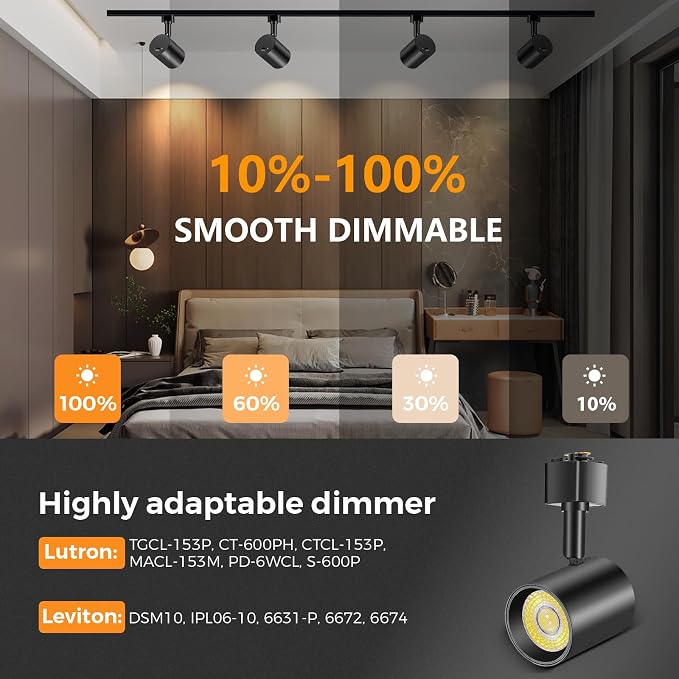 L Type LED Track Lighting Heads 5 Color, 10W Black 6 Pack | Dimmable Track Light Heads, Kitchen Fixture Ceiling, 2700K 3000K 4000K 5000K 6000K Adjustable, Flicker Free CRI90+ 24° 800lm
