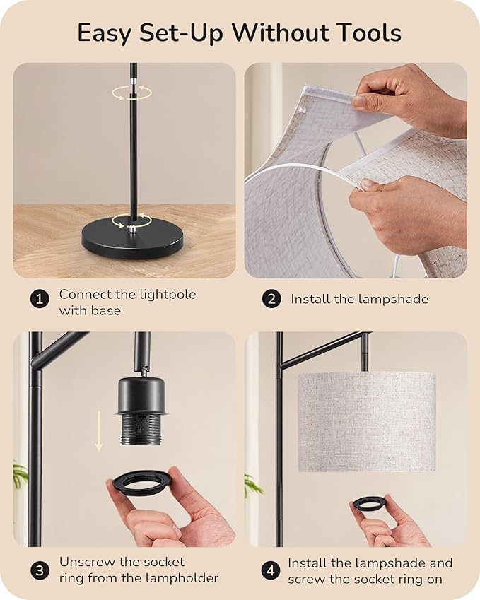 EDISHINE 64.7IN Floor Lamp with Remote, Dimmable & 5CCT, Modern Standing Lamp for Living Room, Foot Pedal Switch, Minimalist for Bedroom, Bulb Included, Black