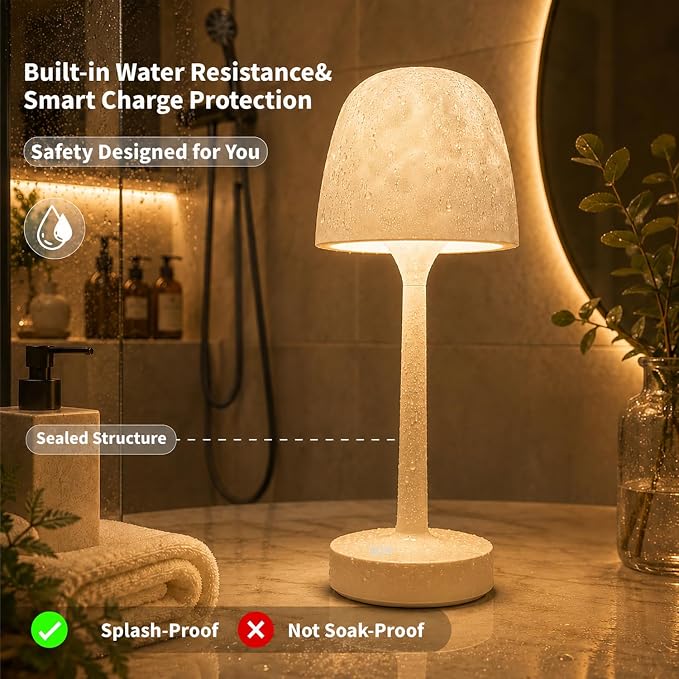 Waterproof Shower Lamp with 16 Color Ocean Wave Effect, Rechargeable LED with Remote & Touch Control, 3 White Modes, USB-C, Lamps & Shades, Lamp Sets for Bedroom, Bathroom, Living Room, Spa & Gifts