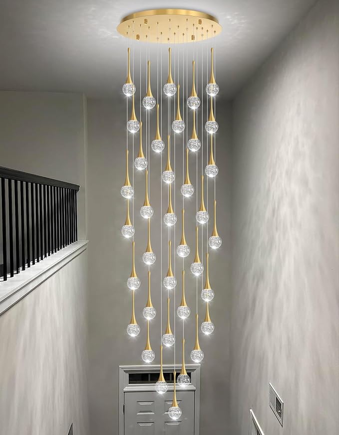 36 Light Modern Glam Crystal Chandelier for High Ceiling LED Dimmable Ceiling Pendant Light Staircase Foyer Enterway Living Room Chandelier Lighting Antique Gold