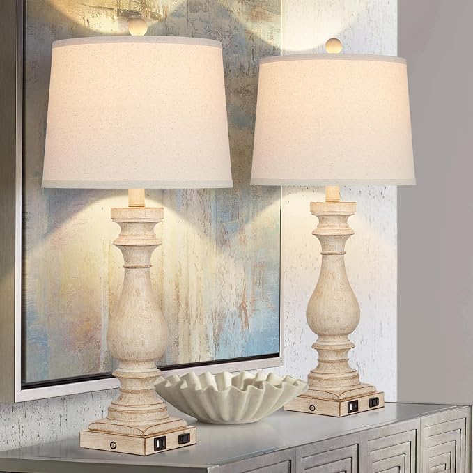29" Tall Table Lamp for Living Room Set of 2,Farmhouse Nightstand Bedside Lamps with USB C+A Ports & AC Outlet,3-Way Dimmable Touch Control Desk Lamp for Bedroom,Color 1
