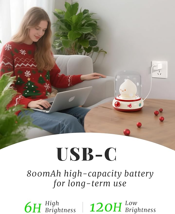 Christmas Flame Night Light, Cute Night Light with White Noise, Dimming, Rechargeable Portable Small Table Lamp, Best Idea for Christmas Gift Decor
