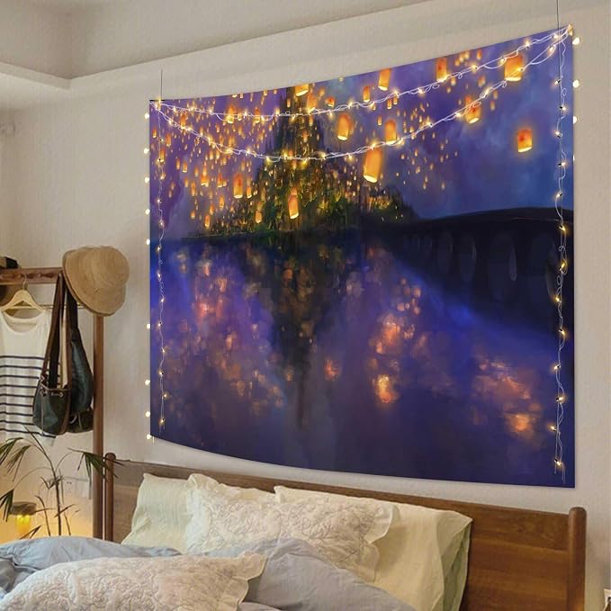 Night Castle Tapestry Cartoon Tapestries, Fuzzy Tapestry, 40x30inches | Lantern Movie Wall Hanging Tapestries, Psychedelic Tapestry, Soft Flannel, Bedroom, Living Room, Office, Decor Banner