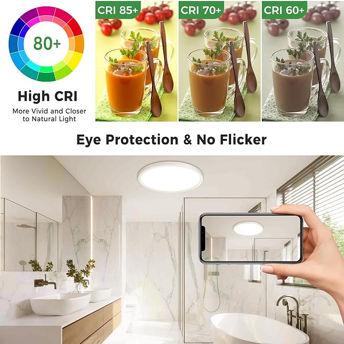 zemty 13 inch White LED Flush Mount Ceiling Lights, Dimmable 5 Color Temp (3000K-6500K), 24W 2400LM Bright Round Light Fixture for Kitchen/Bathroom/Bedroom/Office,1Pack