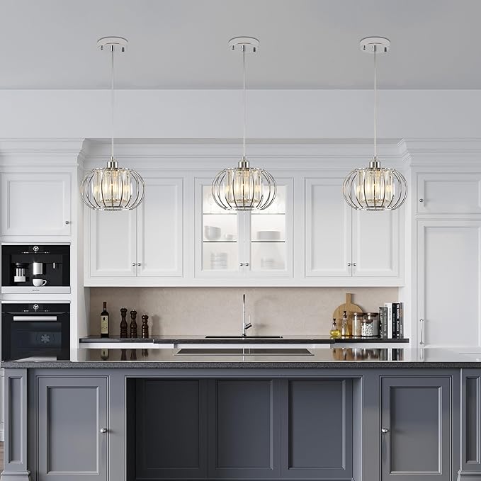 Modern Chrome Pendant Light Fixtures, Mini Crystal Hanging Light Chandelier, Metal Kitchen Island Lighting, Adjustable Pendant Lighting for Kitchen Island, Dining Room, Bedroom, Hallway