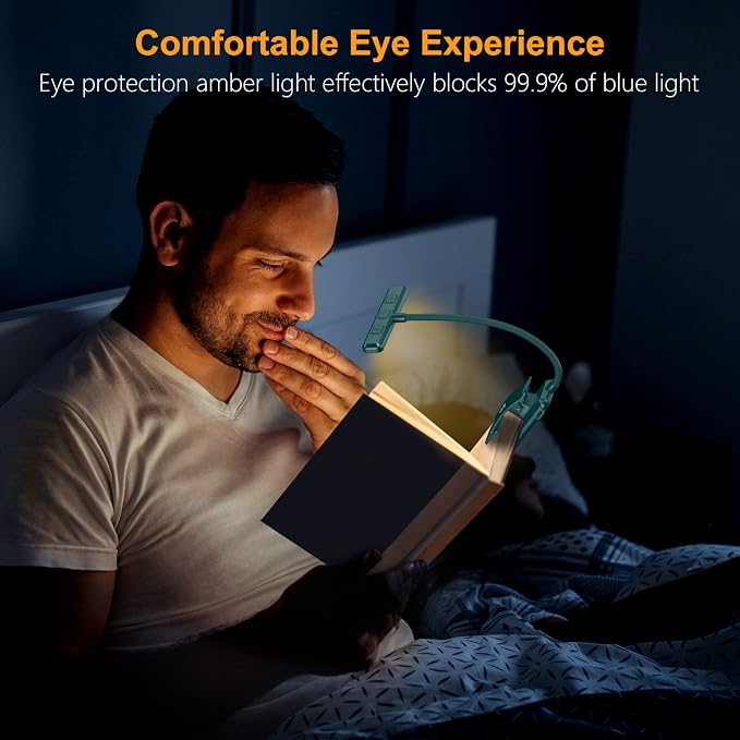 Gritin 19 LED Rechargeable Book Light for Reading in Bed | Eye Caring 3 Color Temps,Stepless Dimming Brightness,Memory Function,90 Hrs Runtime Lightweight Clip on Light-Blackish Green