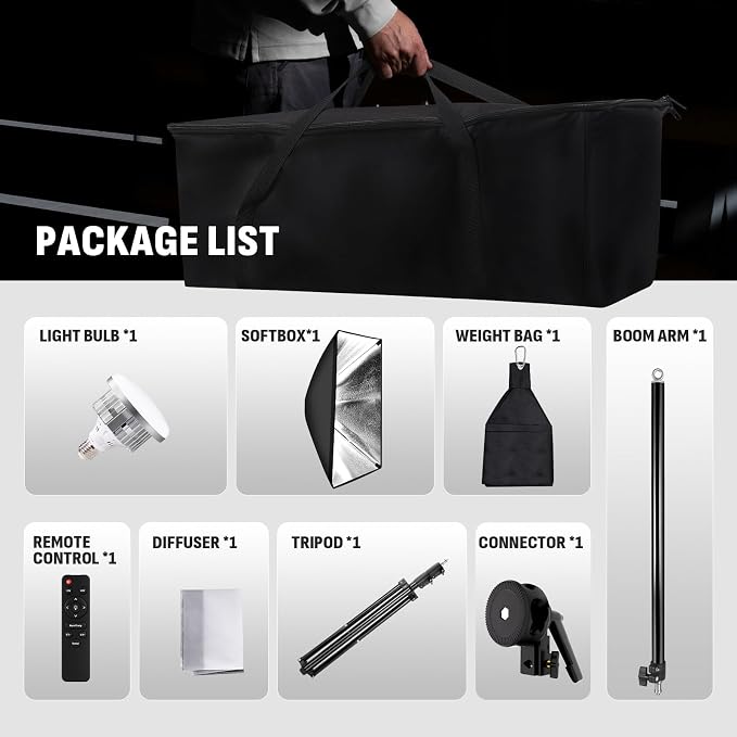 NiceVeedi Softbox Photography Lighting Kit, 20'' x 28'' 85W 3000K-6000K E27 LED Bulb Softbox Lighting Kit with Boom Arm & 91' Tripod, Overhead Studio Lights for Photography/Live Streaming/Portrait