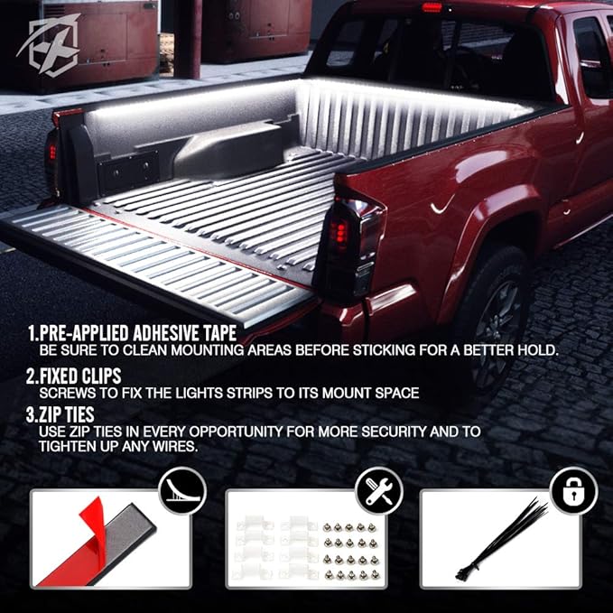 Xprite 3PCS 60" Inch White LED Truck Bed Lights Strip Kit, Pickup Under Body Bed Decoration Lighting Bar for Cargo Trucks Vans SUV RV Boat, with On/Off Switch
