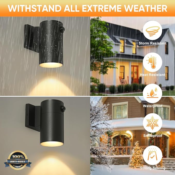 QQCherry LED Modern Outdoor Wall Light, Motion Sensor Outdoor Lights, Aluminum Outdoor Porch Sconce for House, Patio, Garage, Doorway & Entryway - Stylish Waterproof Exterior Lighting for Outside