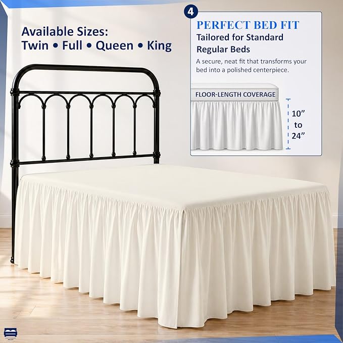 Cottingon Bed Skirt Twin 18" Drop with Split Corners, 100% Microfiber Soft and Stylish, Dust Ruffle with Platform, Ivory