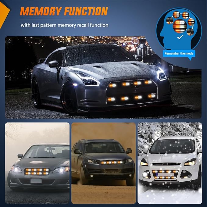 Nilight 8PCS LED Strobe lights 12V Sync Feature Amber White 12 24LED Emergency Hazard Warning Lights with Controller for Cars Trucks RVs Campers, 2 Years Warranty