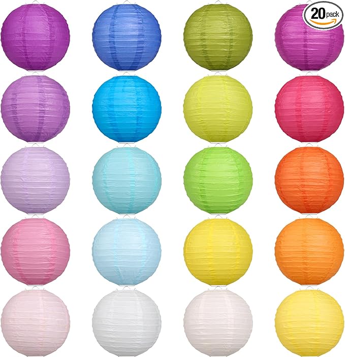 LIHAO 20PCS Multi-Color Paper Lanterns, 6 Inch | Decorative Hanging Chinese Japanese Lanterns Lamps for Home Decor, Parties and Weddings