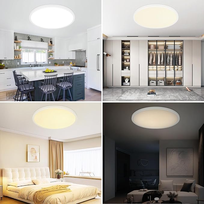 20 inch Dimmable Led Flush Mount Ceiling Light Fixture with Remote Control | 48W 4800LM, Ultra Thin, Modern, Round, White Large Ceiling Lamp for Kitchen Dining Room Bedroom Living Room Home Office
