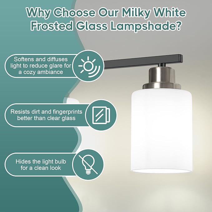 Ascher Bathroom Light Fixtures, 4-Light Vanity Light Over Mirror, Black and Nickel Wall Sconces with Milky White Frosted Glass Shades, Wall Lamp for Living Room Bedroom, E26 Base(Bulbs Not Included)