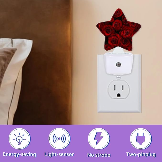 Red Rose Flower Night Light for Kids,Romantic Night Lights Plug Into Wall, Lightweight Dusk to Dawn Light Sensor Warm Nightlights for Girls Boys Bedroom Nursery Basement