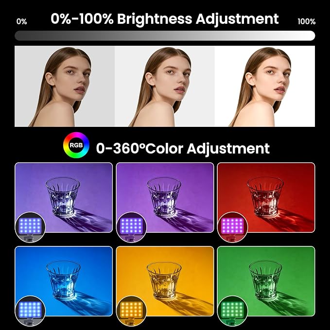 RGB Video Light, 135 LED Portable Camera Light, 360° Full Color Photography Lighting, 2700-7500K CRI 95+, 13 Light Modes for Phone, DSLR Video Recording, Vlog, YouTube Game Live Streaming