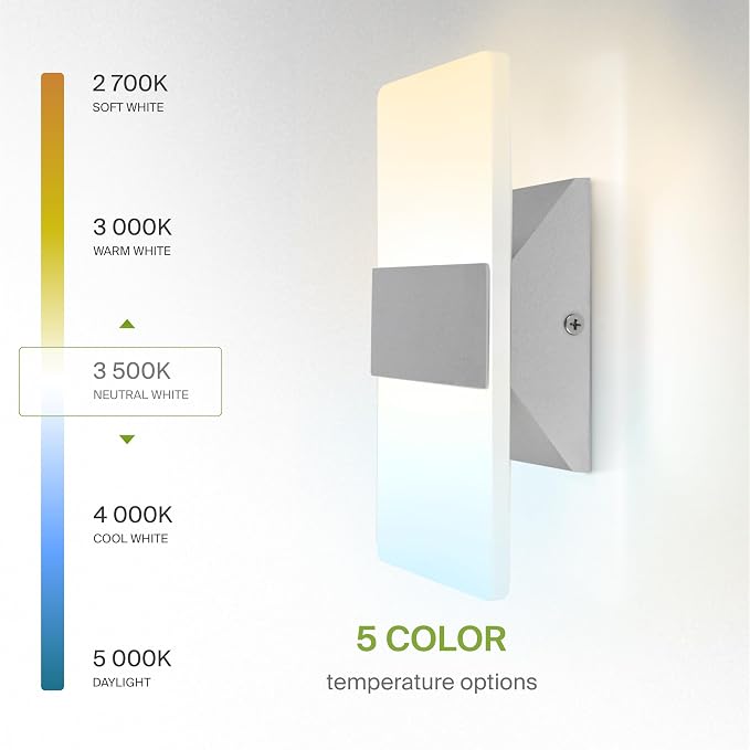 ASD 8 Inch Indoor LED Wall Sconce - 10W 2700K-5000K Dimmable Brushed Nickel Wall Sconce Lights for Living Room, Bedroom, Bathroom, Hallway - Modern Wall Sconces Hardwired, ETL Interior Light