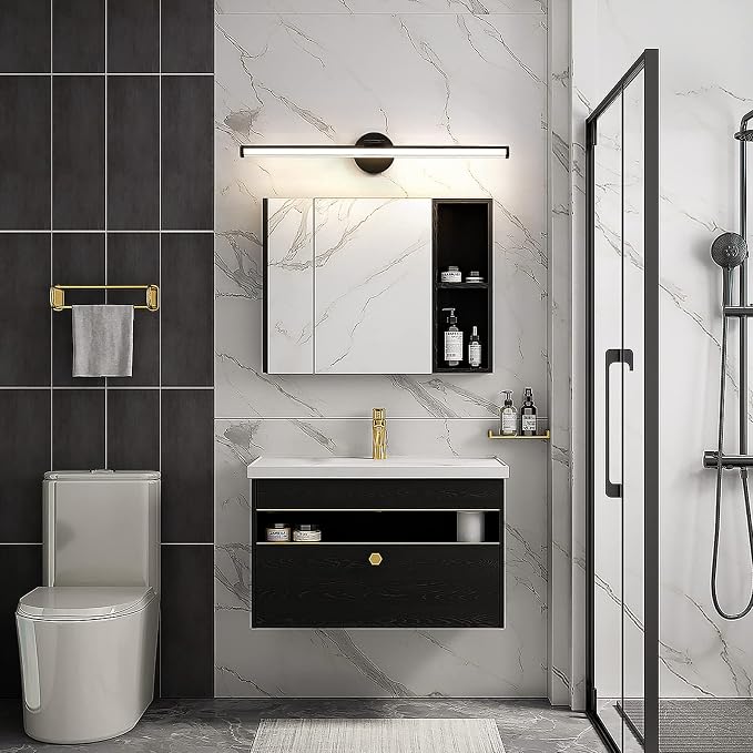 KAISITE Bathroom Vanity Light Over Mirror - 30 Inch Black Vanity Light Fixture 24W 4000K Dimmable Modern LED Vanity Lighting Fixture Rotatable Bath Vanity Light Bar for Bathroom