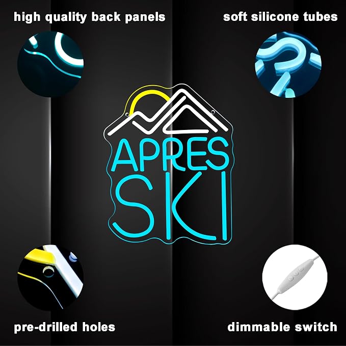 Apres Ski Neon Sign, Dimmable LED Neon Light, USB Powered Wall Art, Goggles Winter Sports Decor for Bedroom, Man Cave, Home, Birthday Gifts for Skier(10.6 * 13in)