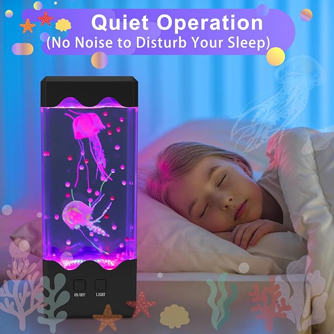 Jellyfish Lamp, LED Jelly Fish Aquarium Tank Night Light 7 Color Changing Mood Lamp for Home Office Decor, Birthday Christmas Gifts for Kids Women Men Square（Black）