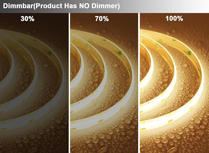 TOPAI 12V COB LED Strip 3000K Warm White 16.4ft Dotless IP65 Waterproof | High Density 480LEDs/M, CRI>90 4000Lm, Cuttable, Flexible, Self Adhesive Easy Install for Bedroom, Cabinet