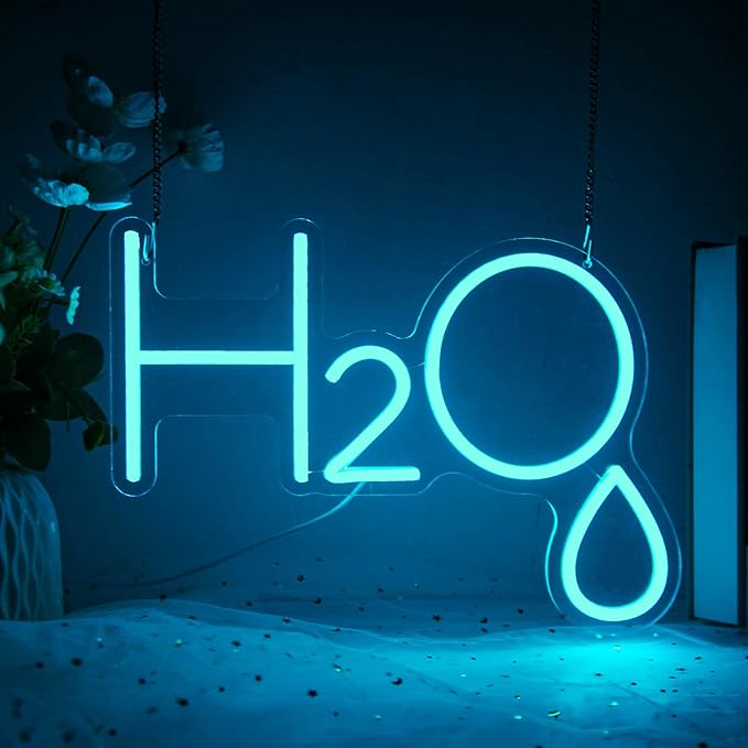H2O Neon Sign Water Molecule Decor for Chemistry Science Classroom Lab | Dimmable Blue LED Neon Sign with Water Molecule H2O Design for Chemistry Classroom Lab Study Room Office Science Lovers