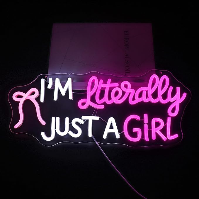 Neon Sign, HSJNJKFU Dimmable Led Neon Signs for Wall Decor, White & Pink Light up Signs for Room Home Decor - Led Sign USB Powered
