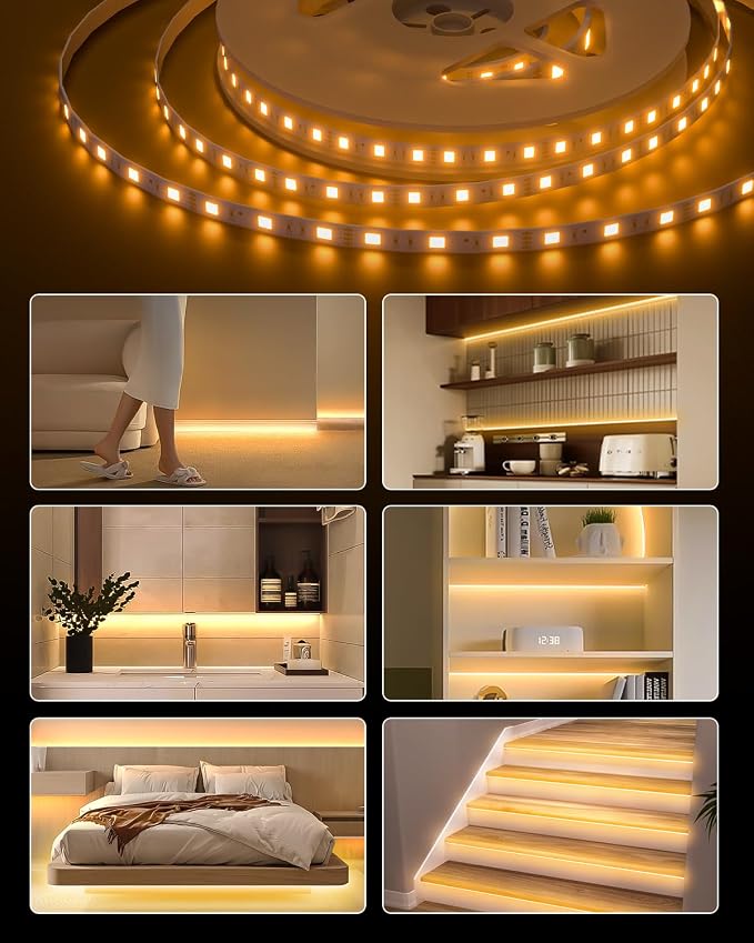 WILLED Under Bed Lights, Dimmable Motion Activated Led Light Strip, Under Bed Lighting with Motion Sensor and Power Adapter, Soft Warm Glow LED Lights for Bedroom, Crib, Cabinet and Bathroom
